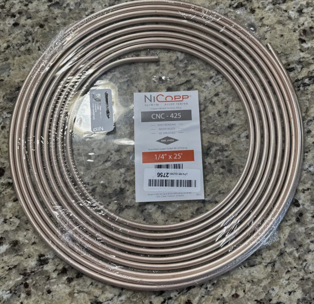 AGS Company CNC-425 Nickel/Copper Brake Line Tubing Coil, 1/4'' x 25' (CNC-425)