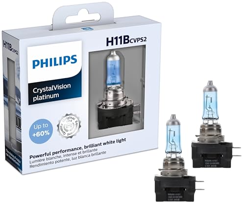 Philips H11B CrystalVision Platinum Superior Upgrade Automotive Replacement Bright White Headlight Bulb, Fits Select High Beam, Low Beam, Fog Positions (2 Pack)