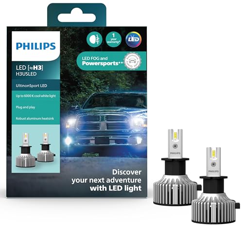 Philips UltinonSport H3 LED Bulb for Fog Light and Powersports Headlights, 2 Pack