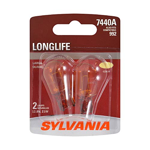 SYLVANIA - 7440A Long Life Miniature - Amber Bulb, Ideal for Park and Turn Signals (Contains 2 Bulbs)