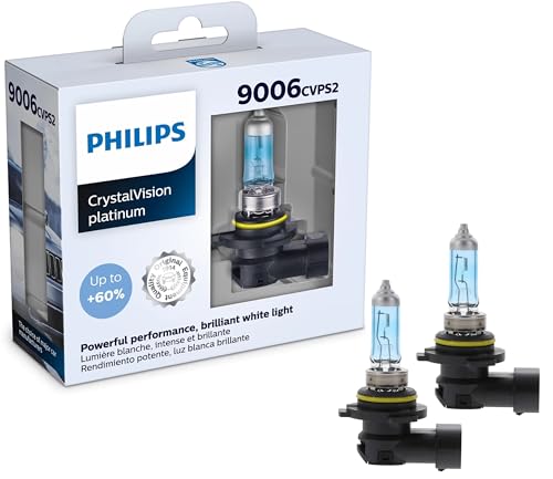 Philips Automotive Lighting 9006 CrystalVision Platinum Superior Upgrade Automotive Replacement Bright White Headlight Bulb, Fits Select High Beam, Low Beam, Fog Positions (2 Pack)