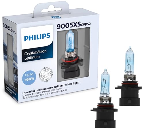 Philips Automotive Lighting 9005XS CrystalVision Platinum Superior Upgrade Automotive Replacement Bright White Headlight Bulb, Fits Select High Beam, Low Beam, Fog Positions (2 Pack)