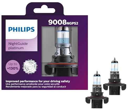 Philips Automotive Lighting 9008 NightGuide Platinum Premium Upgrade Automotive Replacement Headlight Bulb, Fits Select High Beam, Low Beam, and Fog Positions (Pack of 2)