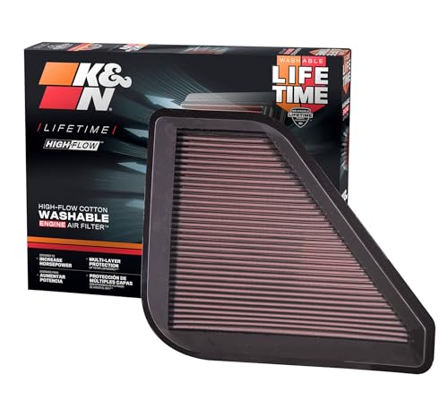 K&N High-Flow Original Lifetime Engine Air Filter: Increase Power & Acceleration, Washable, Premium, Air Filter: Compatible with 2007-2017 Chevy/GMC/Buick (Traverse, Acadia, Enclave, Outlook), 33-2394