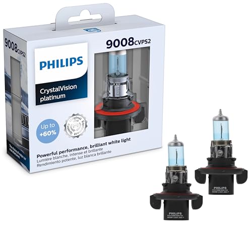 Philips Automotive Lighting 9008 CrystalVision Platinum Superior Upgrade Automotive Replacement Bright White Headlight Bulb, Fits Select High Beam, Low Beam, Fog Positions (2 Pack)