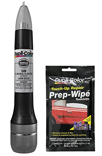 Dupli-Color AGM0340 Metallic Silver Exact-Match Scratch Fix All-in-1 Touch-Up Paint for GM Vehicles (13S, WA 9021) Bundle with Prep Wipe Towelette (2 Items)