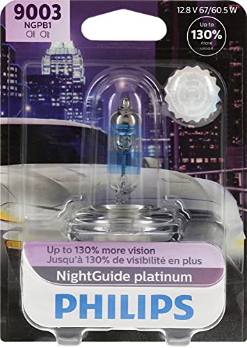 Philips Automotive Lighting 9003 NightGuide Platinum Premium Upgrade Automotive Replacement Headlight Bulb, Fits Select High Beam, Low Beam, and Fog Positions (Pack of 1)