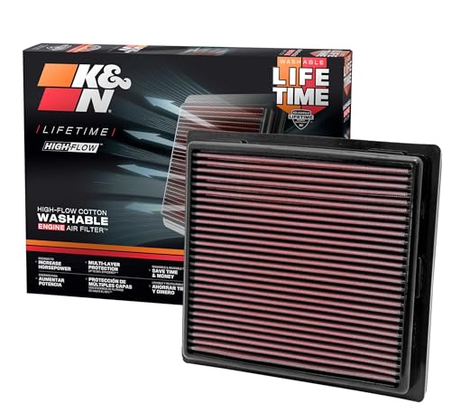 K&N High-Flow Original Lifetime Engine Air Filter: Increase Power & Towing, Washable, Premium, Replacement Air Filter: Compatible with 2010-2019 Jeep/Dodge SUV V6/V8 (Grand Cherokee, Durango), 33-2457