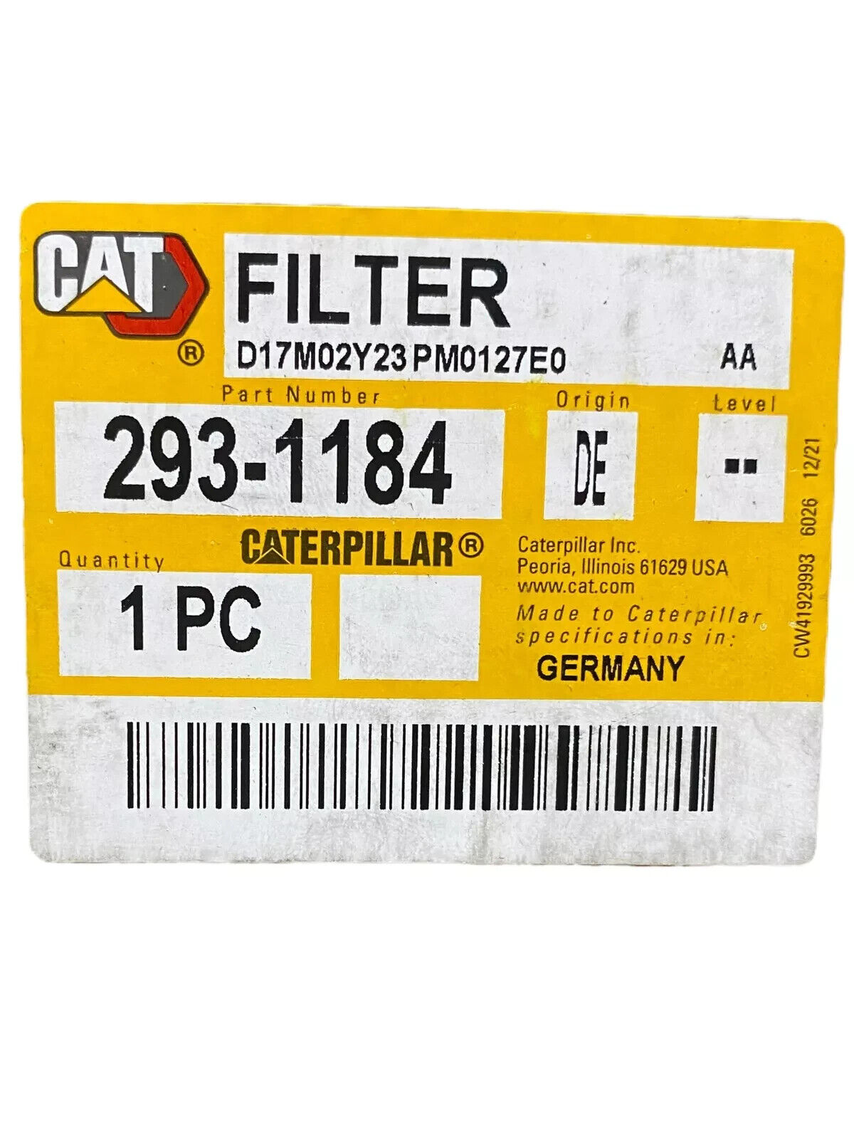NEW Caterpillar, 293-1184, Cabin Air Filter (CAT)