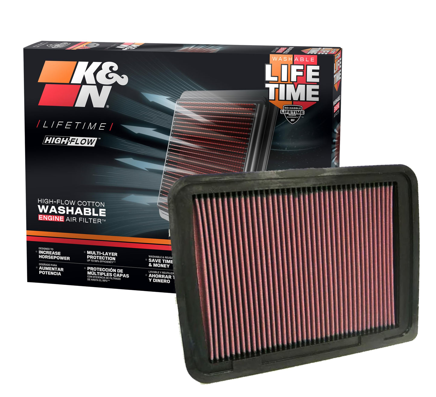 K&N High-Flow Original Lifetime Engine Air Filter: Increase Power: Premium, Washable: Compatible with 2005-2023 TOYOTA: Tacoma, 33-2306