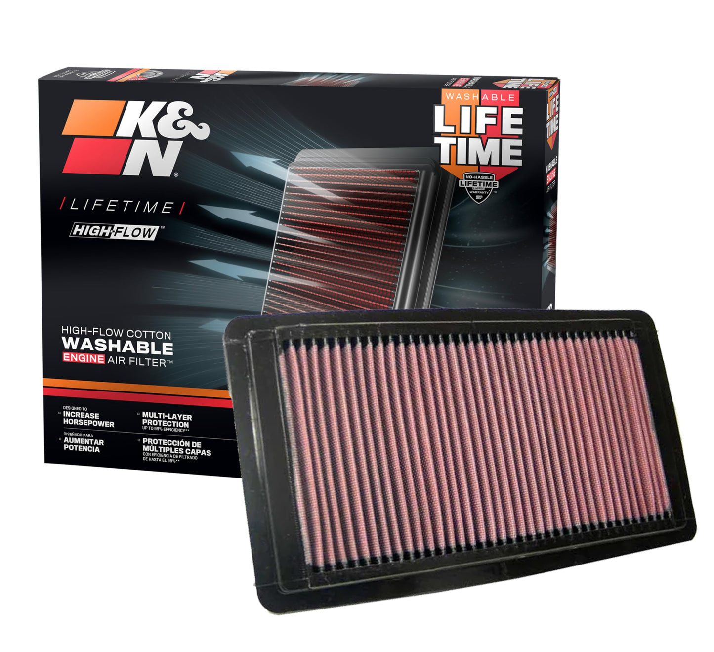 K&N High-Flow Original Lifetime Engine Air Filter: Increase Power: Premium, Washable: Compatible with 2005-2015 HONDA: Odyssey, Pilot, 33-2309
