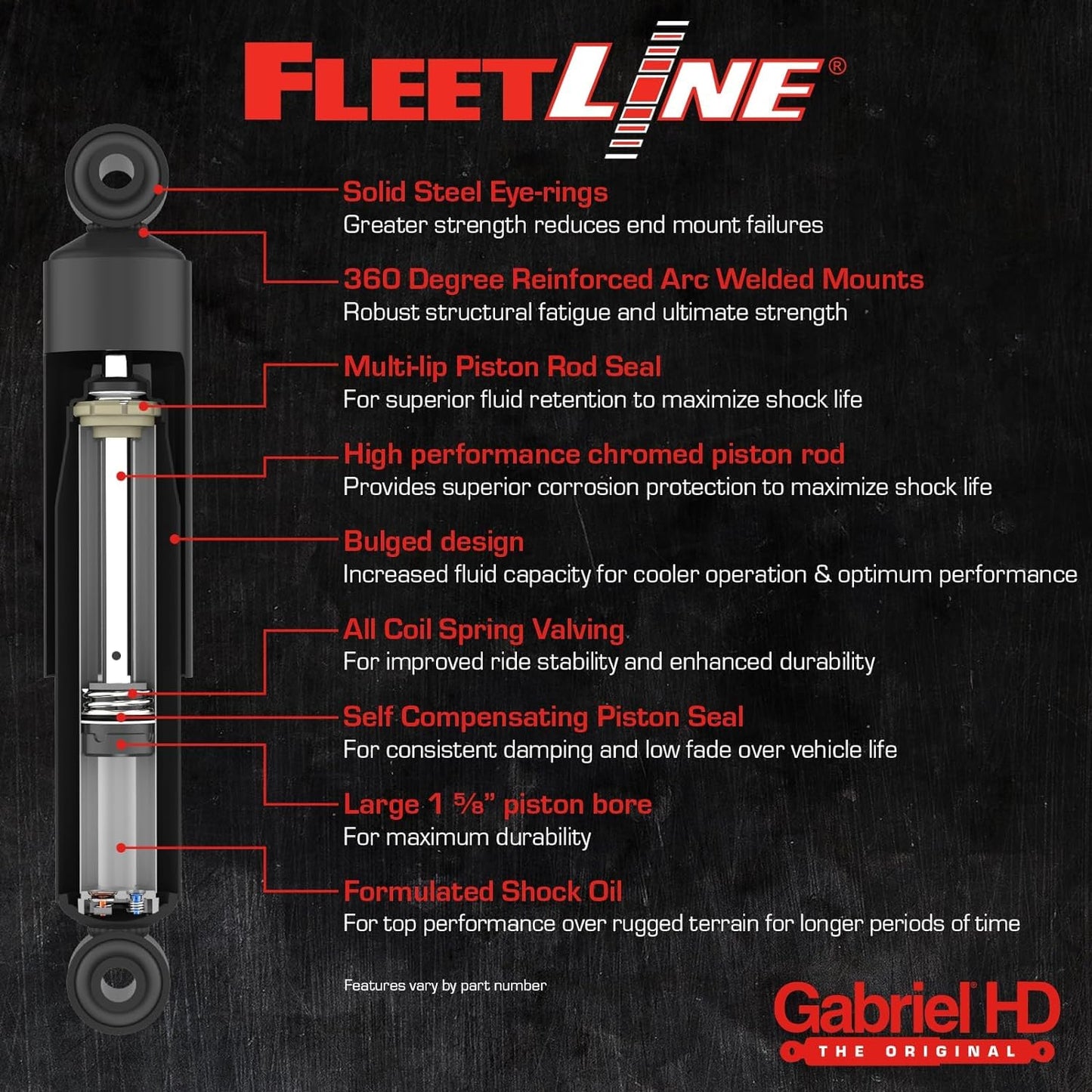 Gabriel 85053 Front Fleetline Heavy Duty Shock Absorber-Fits Western Star Multi-leaf, 3800,4800,4900,5800,5900 & 6900 Replaces OE: 16-18331-000, 37301-3401,-3404, -3409, -3412, 37390-4401,-4402,-4403