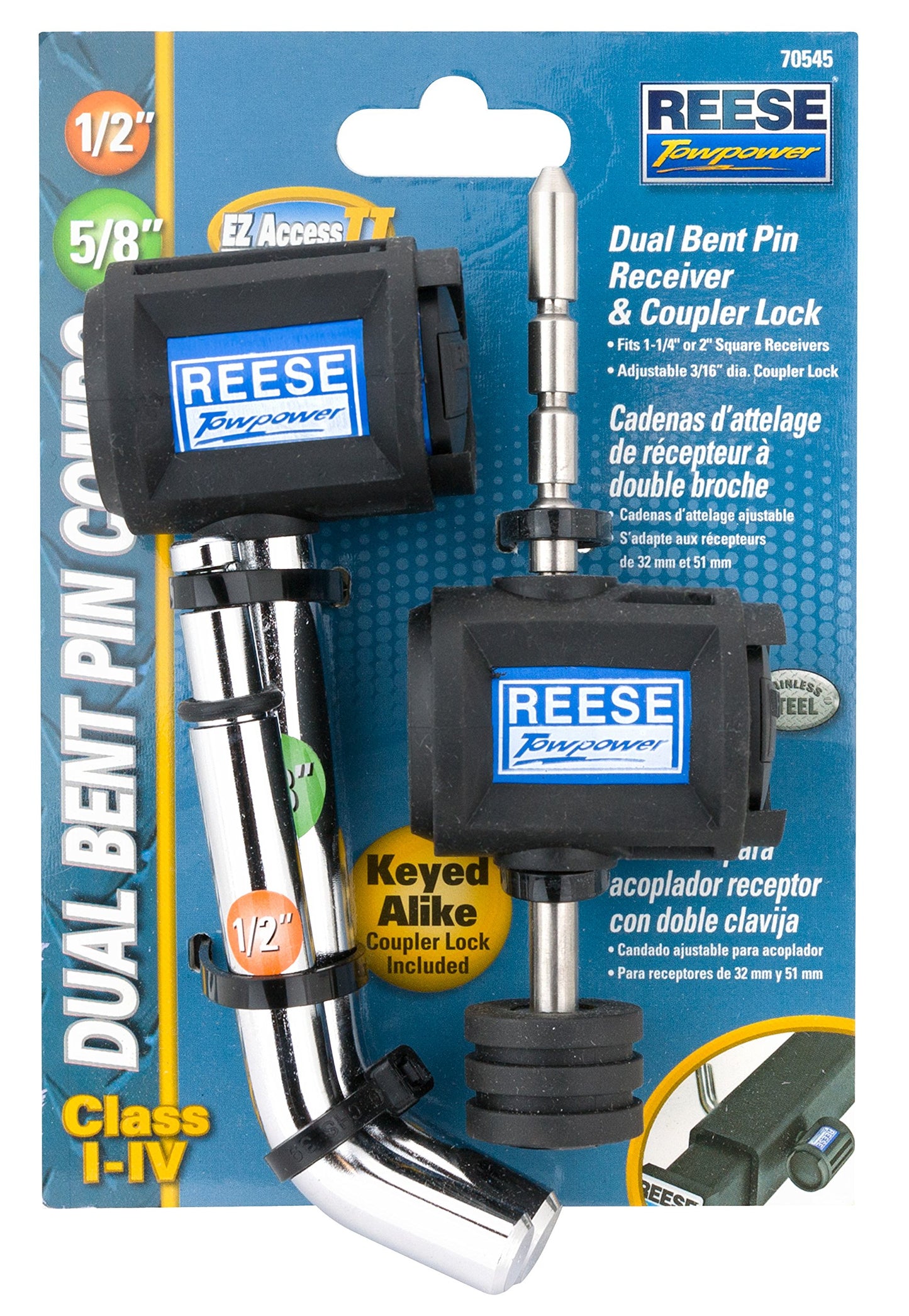 Reese Towpower 7054530 EZ Access II Stainless Steel Class I-IV Dual Bent Pin Receiver and Coupler Lock (5/8'' and 1/2'')