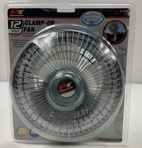 Performance Tool W1658 12V Clamp On 6'' Oscillating Fan For Cars, Trucks, RVs