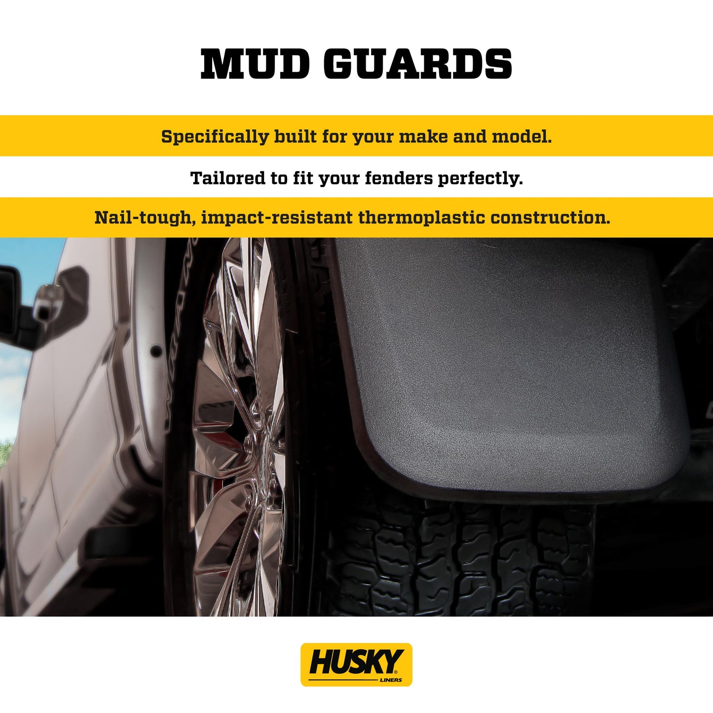 Husky Liners - Rear Mud Guards | 1999-2007 Chevrolet Silverado/GMC Sierra 1500, 2500/3500 w/OEM Fender Flares, Rear Set - Black, 2 Pc. | 57211