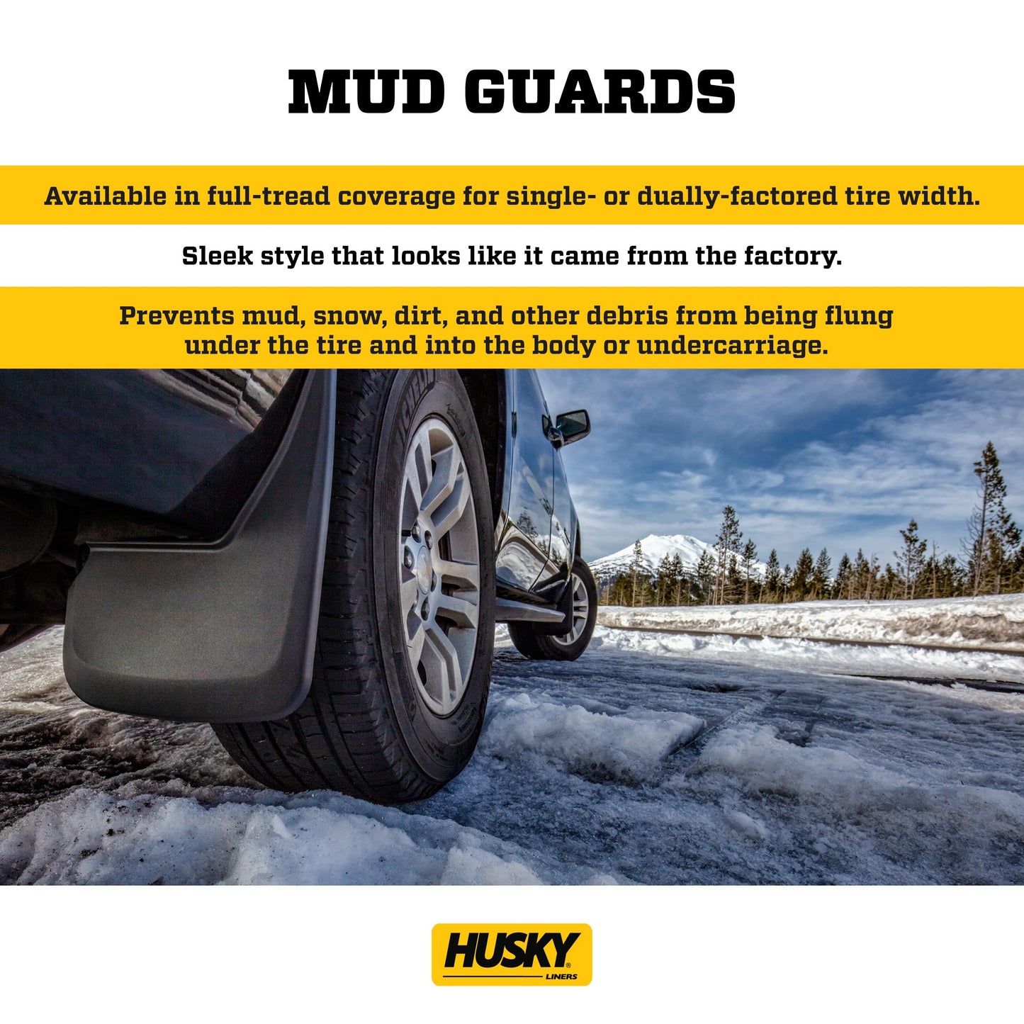Husky Liners - Rear Mud Guards | 1999-2007 Chevrolet Silverado/GMC Sierra 1500, 2500/3500 w/OEM Fender Flares, Rear Set - Black, 2 Pc. | 57211