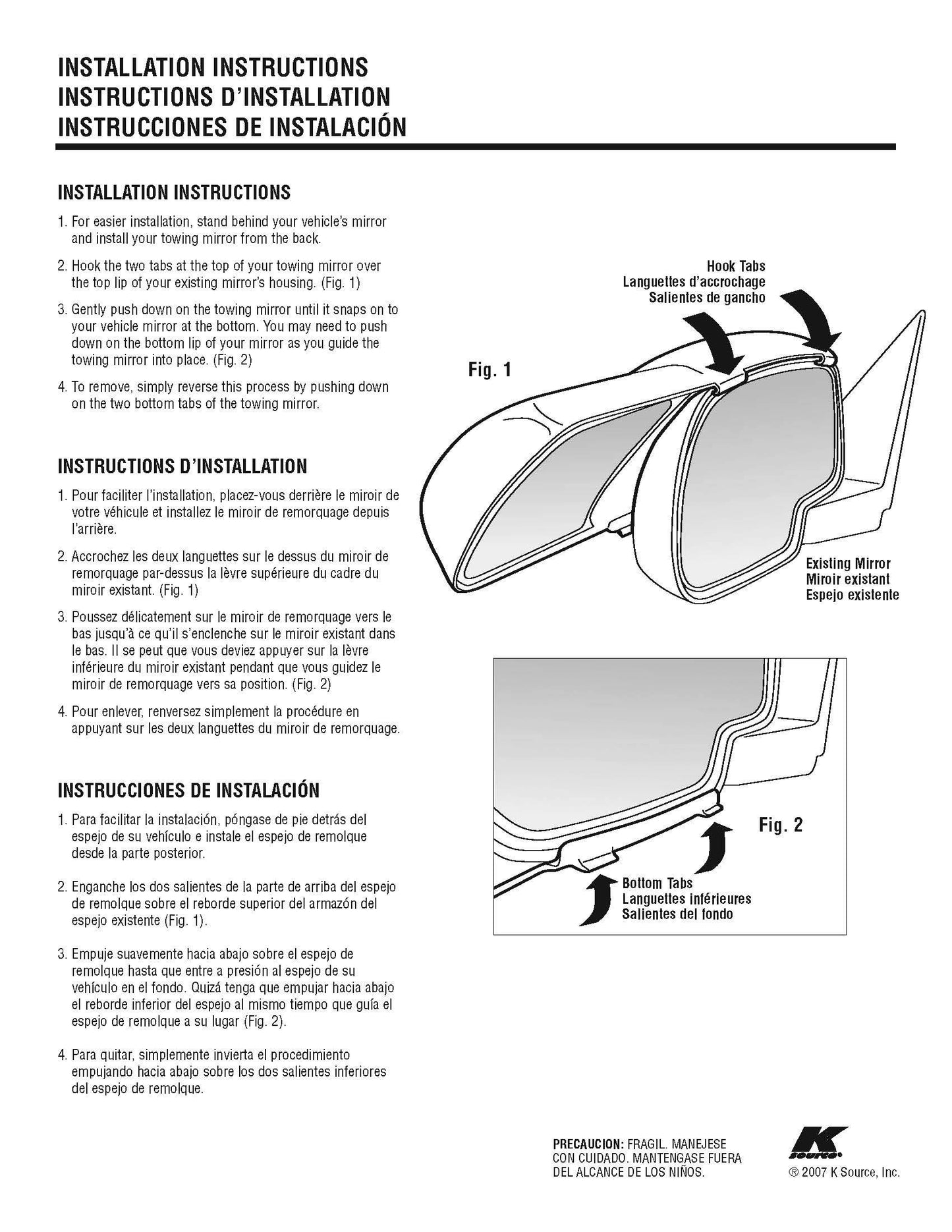 Fit System K Source 80700 Towing Mirror Ram 1500 2002-08