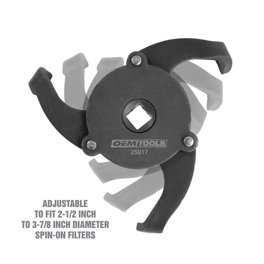 OEMTOOLS 25017 2-1/2'' x 3-7/8'' 3-Legged Spin-On Style Oil Filter Wrench, Oil Filter Wrench Adjustable, Black