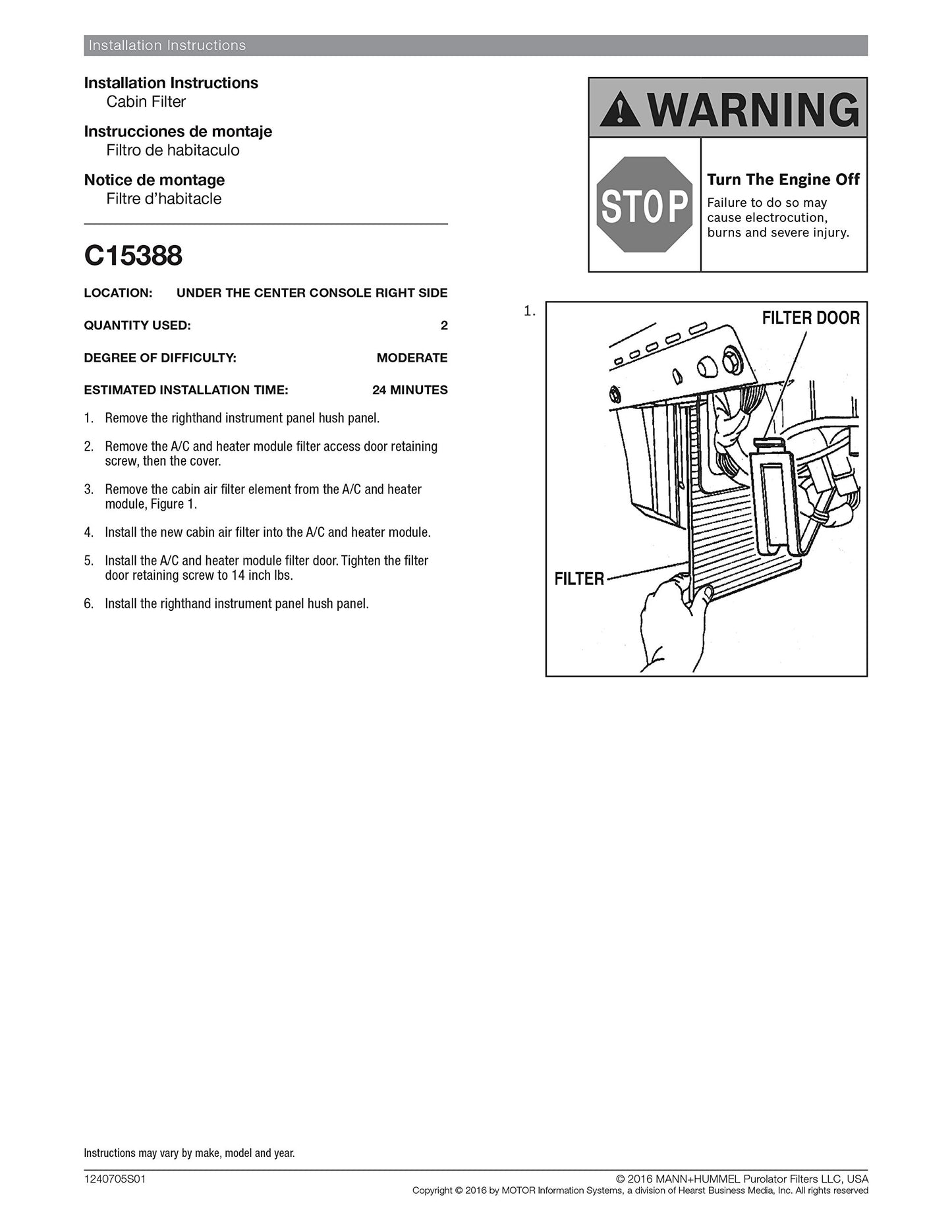 Purolator C15388 PurolatorONE Advanced Cabin Air Filter Compatible With Select General Motors Vehicles