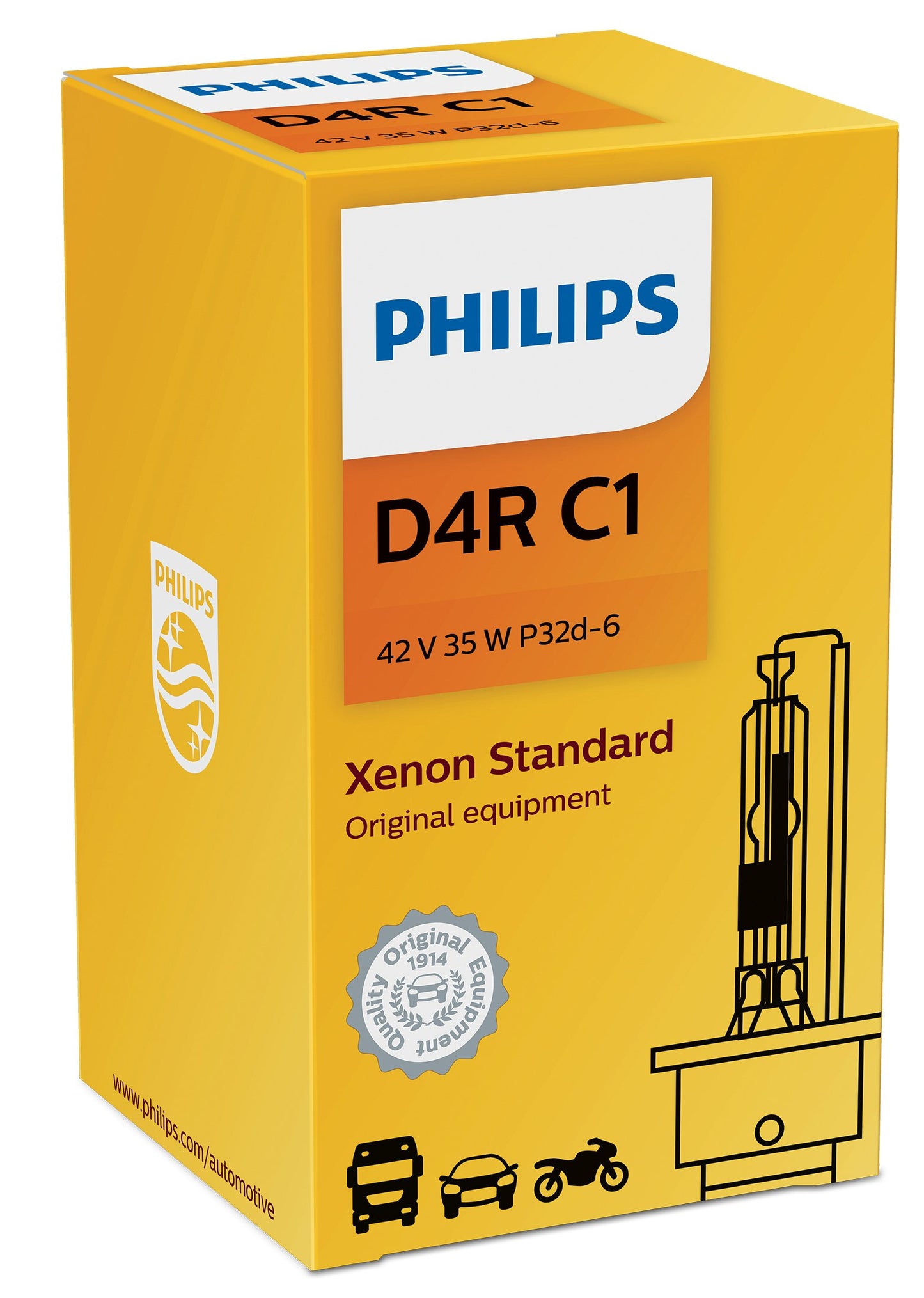 Philips Automotive Lighting D4R Authentic Xenon HID Headlight Bulb with 4200K Intense White Light, Fits Select High Beam and Low Beam Positions, 1 Pack