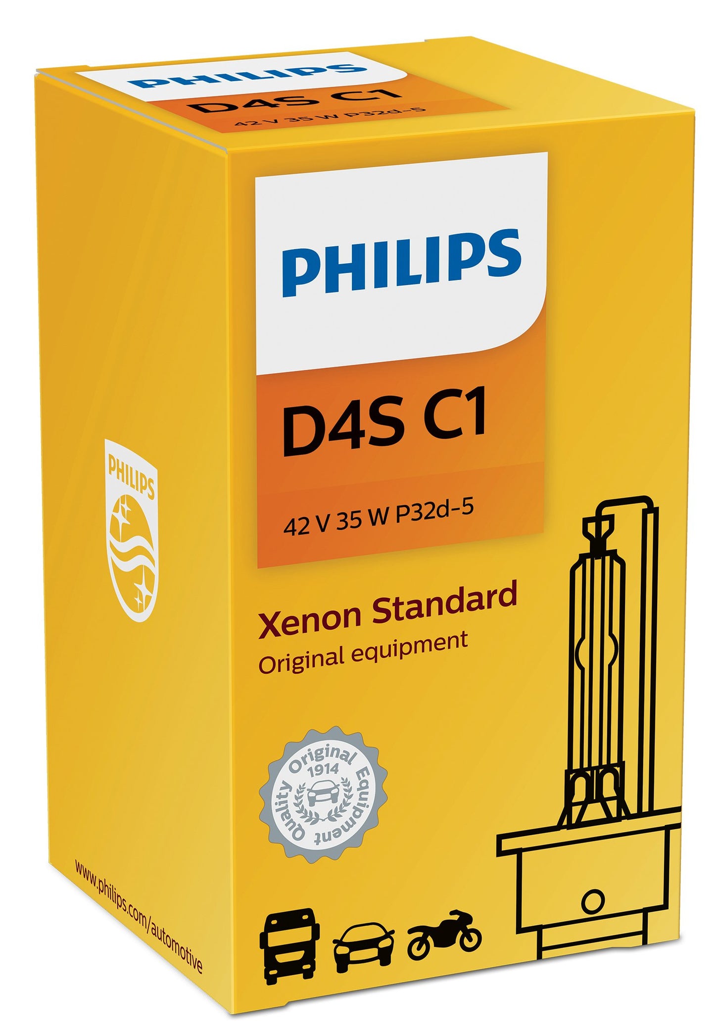 Philips Automotive Lighting D4S Authentic Xenon HID Headlight Bulb with 4200K Intense White Light, Fits Select High Beam and Low Beam Positions, 1 Pack