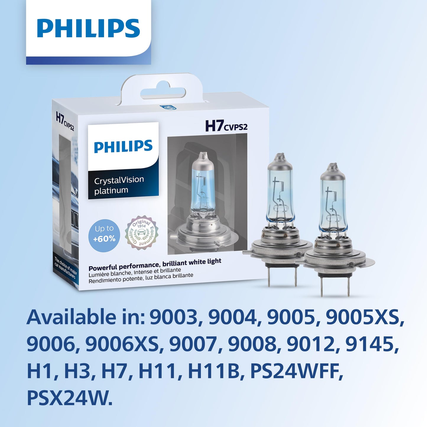Philips Automotive Lighting 9004 CrystalVision Platinum Superior Upgrade Automotive Replacement Bright White Headlight Bulb, Fits Select High Beam, Low Beam, Fog Positions (2 Pack)