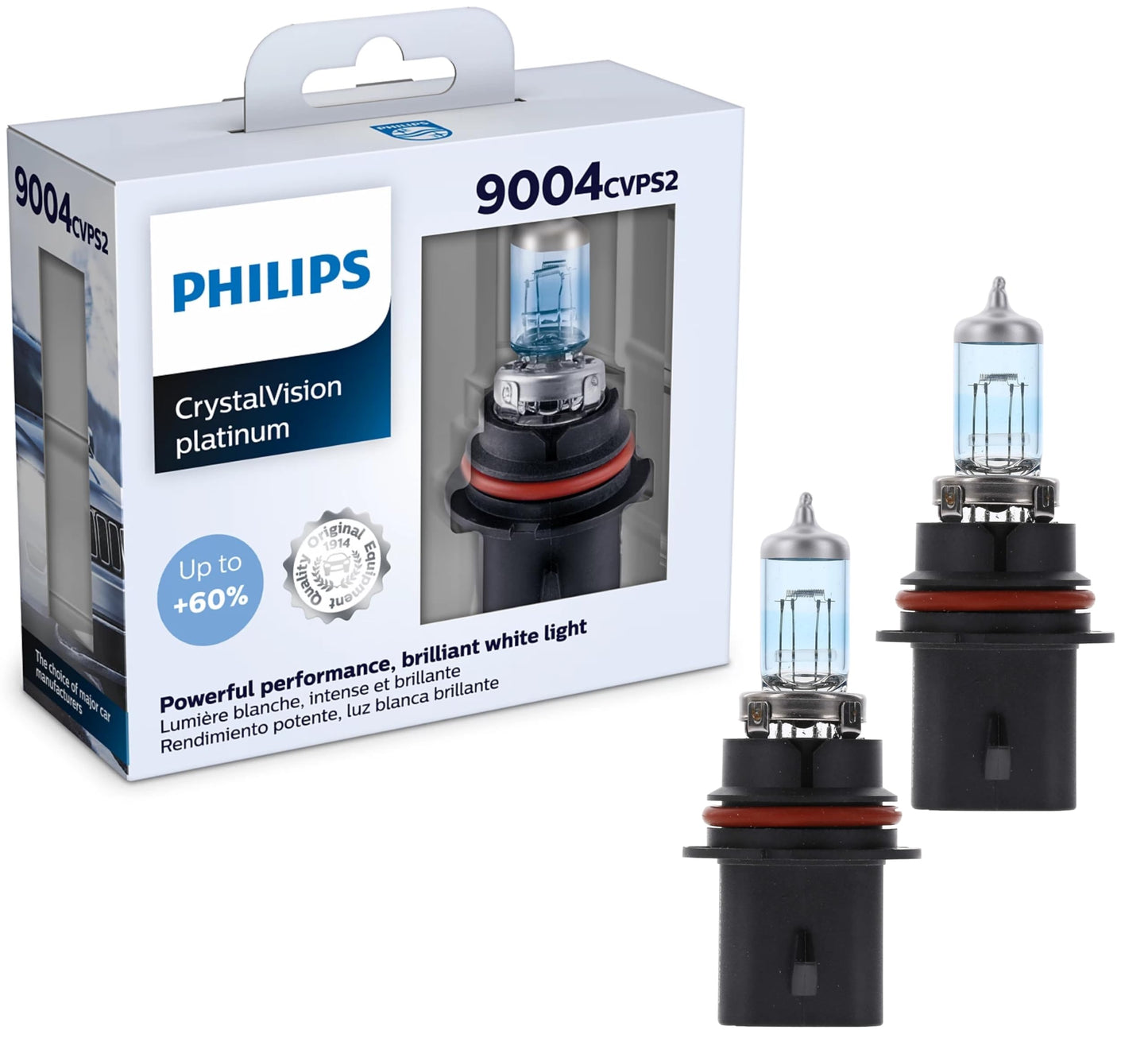 Philips Automotive Lighting 9004 CrystalVision Platinum Superior Upgrade Automotive Replacement Bright White Headlight Bulb, Fits Select High Beam, Low Beam, Fog Positions (2 Pack)