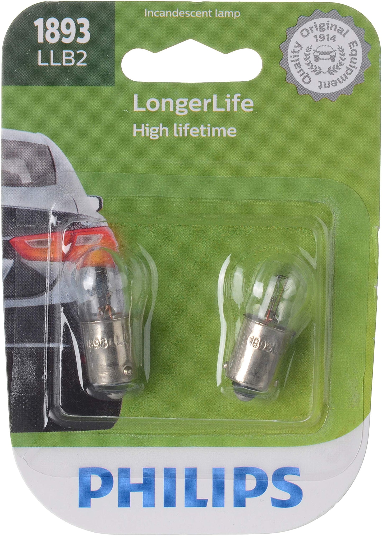 Philips Automotive Lighting 1893 LongerLife Miniature Bulb, 2 Pack, (1893LLB2)