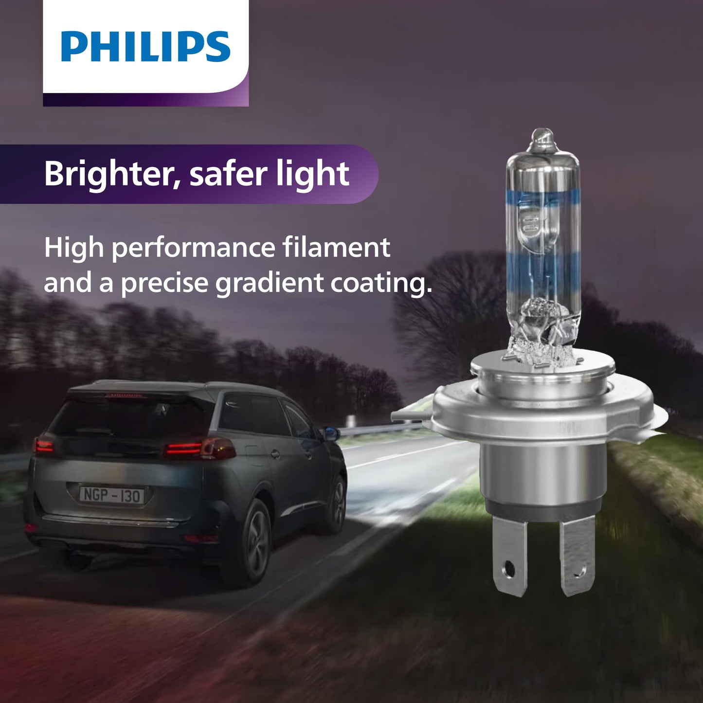 Philips Automotive Lighting 9005XS NightGuide Platinum Premium Upgrade Automotive Replacement Headlight Bulb, Fits Select High Beam, Low Beam, and Fog Positions (Pack of 2)