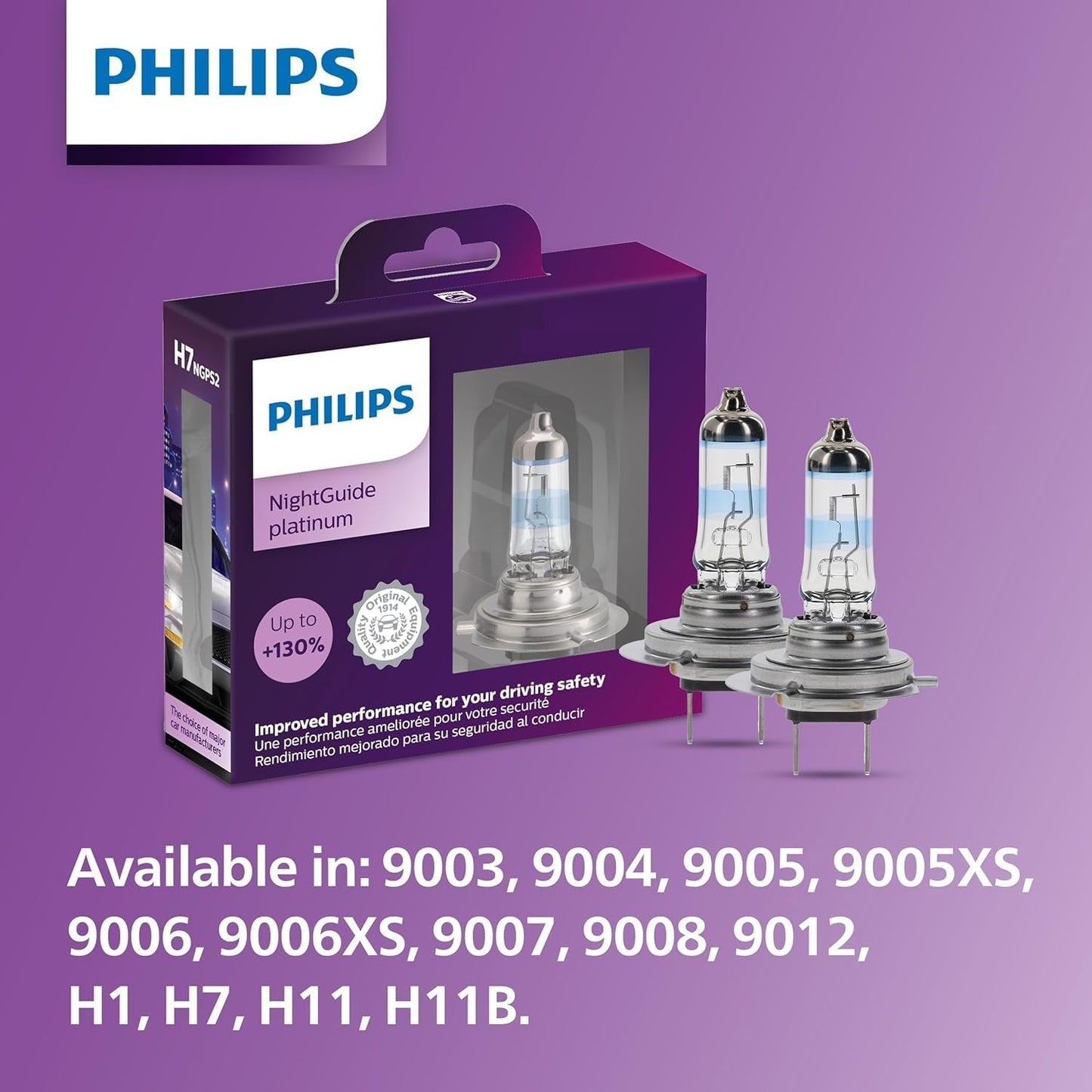 Philips Automotive Lighting 9005XS NightGuide Platinum Premium Upgrade Automotive Replacement Headlight Bulb, Fits Select High Beam, Low Beam, and Fog Positions (Pack of 2)