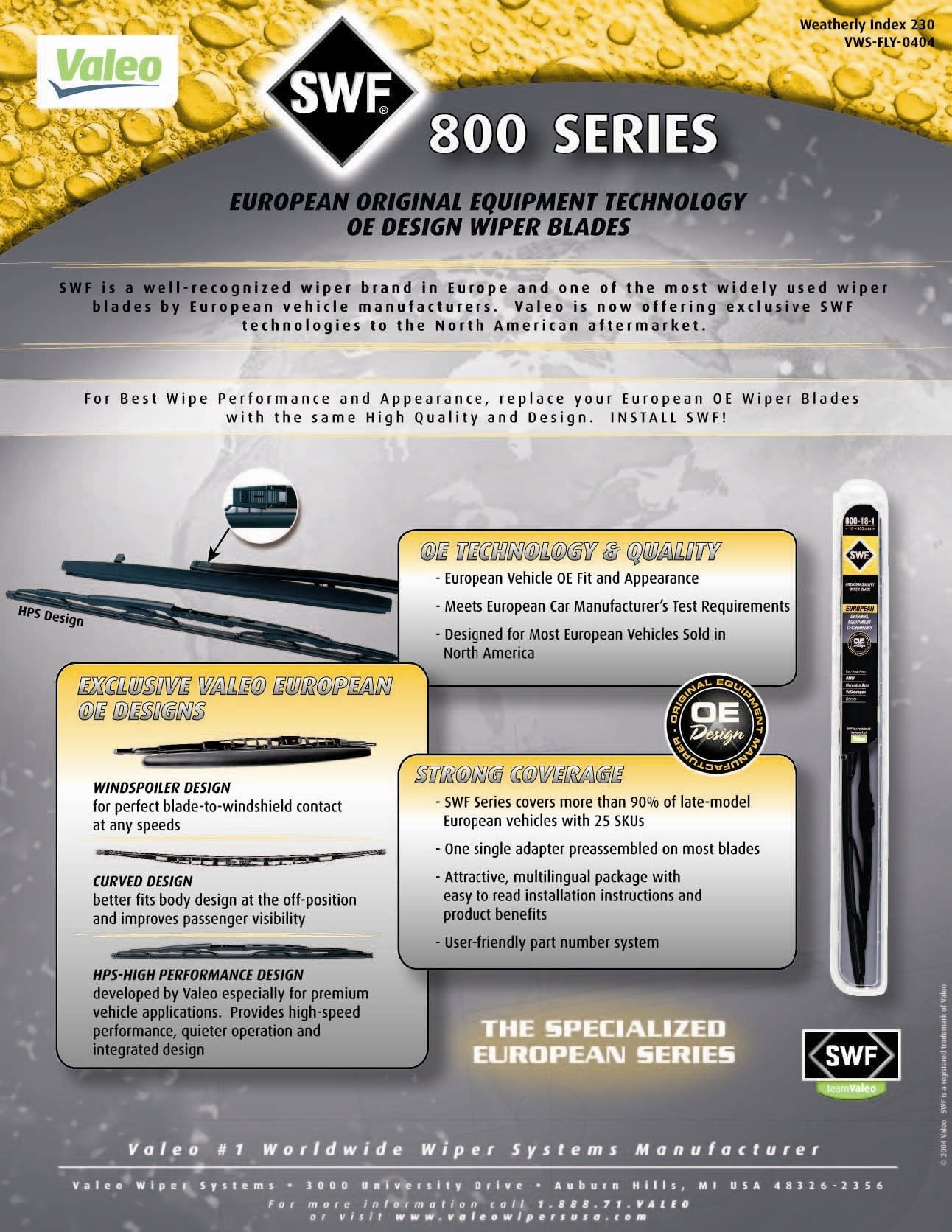 Valeo 800224 SWF Specialized European 800 Series Wiper Blade, 22'' (Pack of 1)