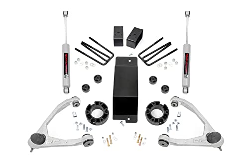 Rough Country 3.5'' Lift Kit with Strut Spacers/N3 Rear Shocks for Chevy Silverado & GMC Sierra 1500 (2007-2016) - Silver Control Arms
