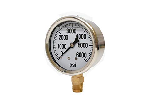 Valley Industries 41 Series 2.5'' 6000 PSI Pressure Gauge - Stainless Steel, 1/4'' NPT Brass Bottom Mount, Glycerin Filled