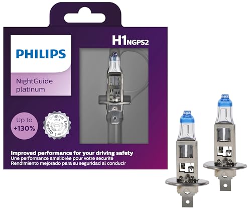 Philips Automotive Lighting H1 NightGuide Platinum Premium Upgrade Automotive Replacement Headlight Bulb, Fits Select High Beam, Low Beam, and Fog Positions (Pack of 2)