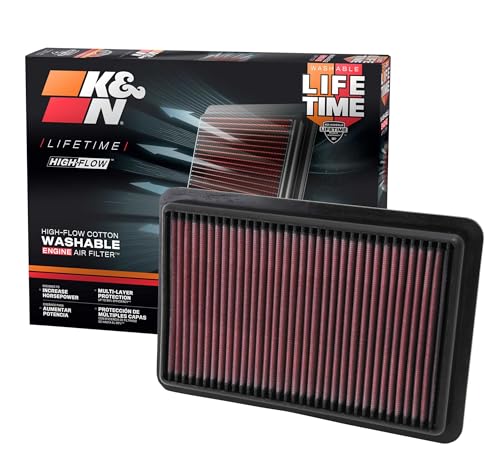 K&N High-Flow Original Lifetime Engine Air Filter: Increase Power & Acceleration, Washable, Premium, Replacement Car Air Filter: Compatible with 2010-2019 Mazda (CX-5, 3, 6), 33-2480