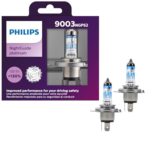 Philips Automotive Lighting 9003 NightGuide Platinum Premium Upgrade Automotive Replacement Headlight Bulb, Fits Select High Beam, Low Beam, and Fog Positions (Pack of 2)