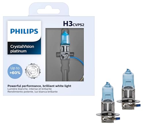 Philips H3 CrystalVision Platinum Superior Upgrade Automotive Replacement Bright White Headlight Bulb, Fits Select High Beam, Low Beam, Fog Positions (2 Pack)