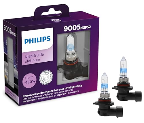 Philips Automotive Lighting 9005 NightGuide Platinum Premium Upgrade Automotive Replacement Headlight Bulb, Fits Select High Beam, Low Beam, and Fog Positions (Pack of 2)