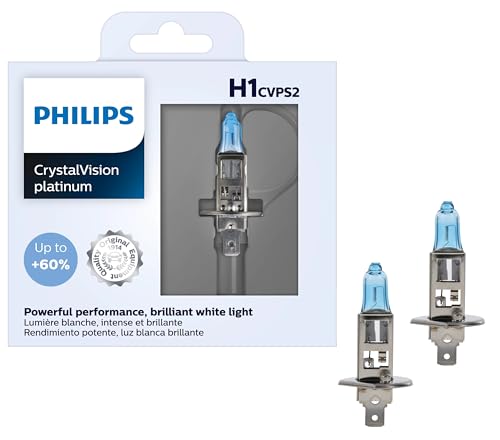 Philips Automotive Lighting H1 CrystalVision Platinum Superior Upgrade Automotive Replacement Bright White Headlight Bulb, Fits Select High Beam, Low Beam, Fog Positions (2 Pack)
