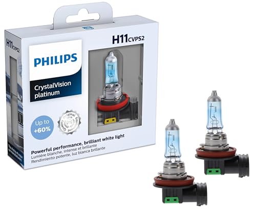 Philips Automotive Lighting H11 CrystalVision Platinum Superior Upgrade Bright White Automotive Replacement Headlight Bulb, for High Beam, Low Beam, and Fog Positions (Pack of 2)