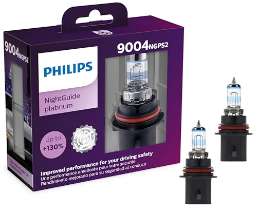 Philips Automotive Lighting 9004 NightGuide Platinum Premium Upgrade Automotive Replacement Headlight Bulb, Fits Select High Beam, Low Beam, and Fog Positions (Pack of 2)