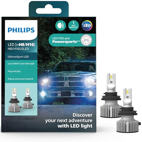 Philips UltinonSport H8/H16 LED Bulb for Fog Light and Powersports Headlights, 2 Pack