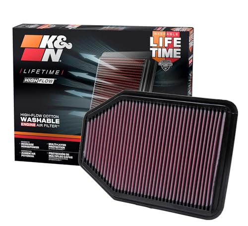 K&N High-Flow Original Lifetime Engine Air Filter: Increase Power & Towing, Washable, Premium, Replacement Air Filter: Compatible with 2007-2018 Jeep Wrangler V6 3.6L, 33-2364