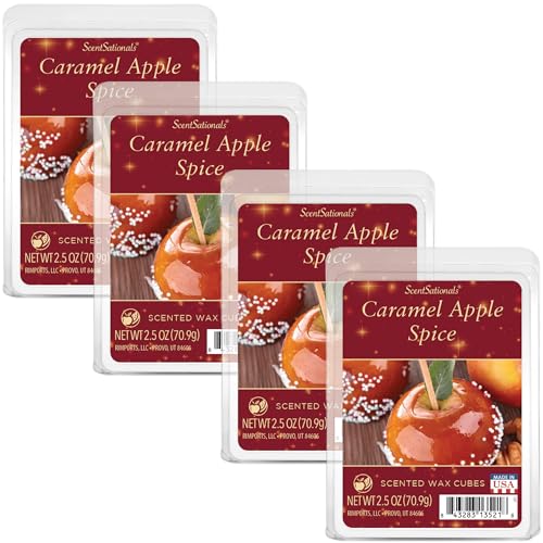 Scentsationals Scented Wax Fragrance Melts - Holiday Collection - Wax Cubes Pack, Home Warmer Tart, Electric Wickless Candle Bar Air Freshener - 2.5 oz (4-Pack)(Caramel Apple Spice)