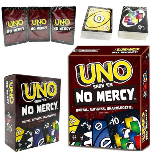 BOSSETY Uno No Mercy Family Card Game with 56 Extra Cards, Special Rules, Redoutable Action Cards, Harsher Penalties, Children's Toy, Ages 4 and Above, HWV18