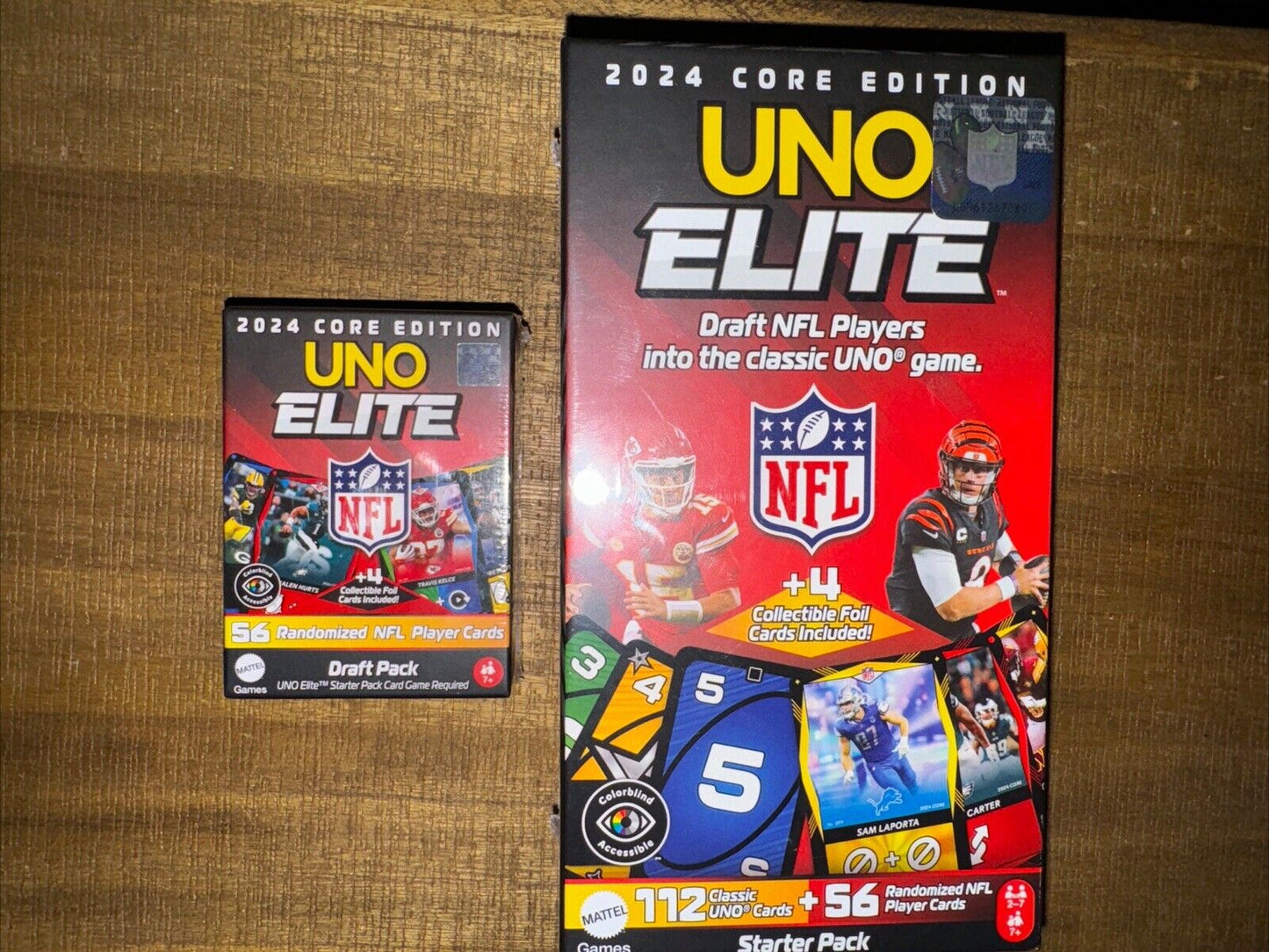 2024 NFL UNO Elite  Starter Pack and Draft pack - 8 collectible Foil Cards Incl.