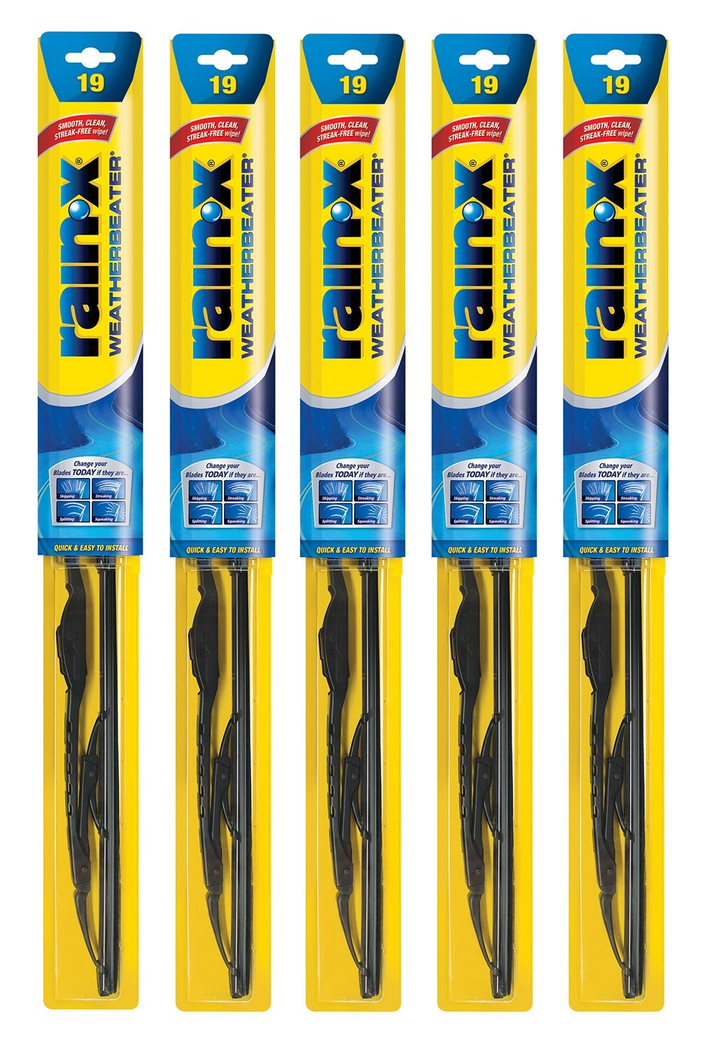 Rain-X RX30219-5PK Weatherbeater Wiper Blade - 19" Windshield Wipers (Pack Of 5), Automotive Replacement Windshield Wiper Blades That Meet Or Exceed OEM Quality And Durability Standards