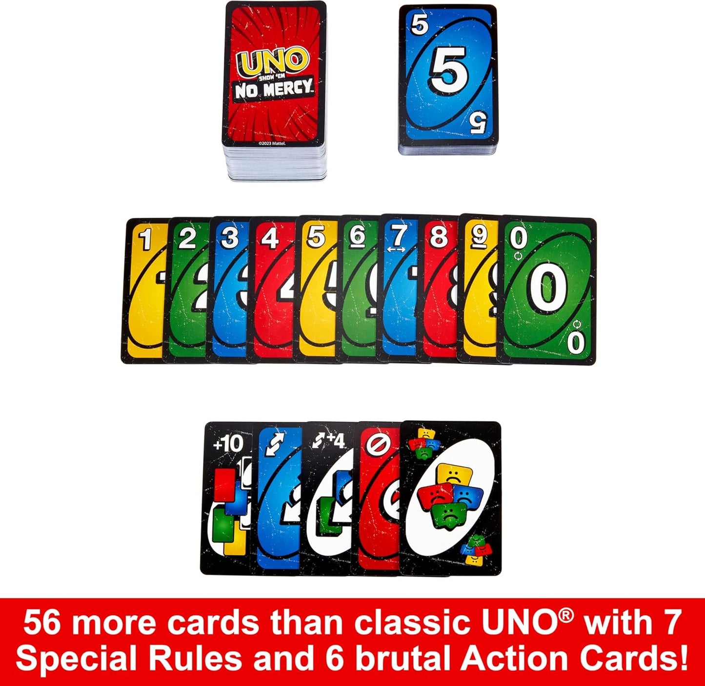 Mattel Games UNO Show â€˜em No Mercy Card Game for Kids, Adults & Family Parties and Travel With Extra Cards, Special Rules and Tougher Penalties